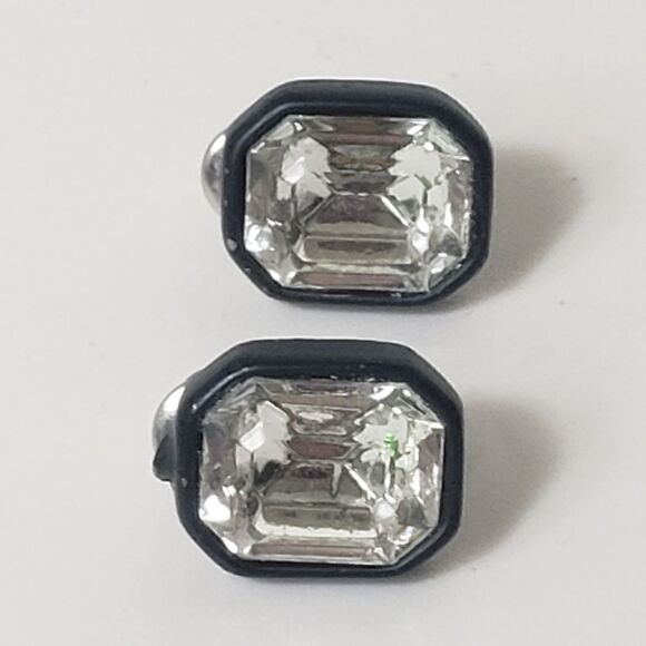 Black Framed Crystal Post Pierced Earrings - Picture 1 of 6